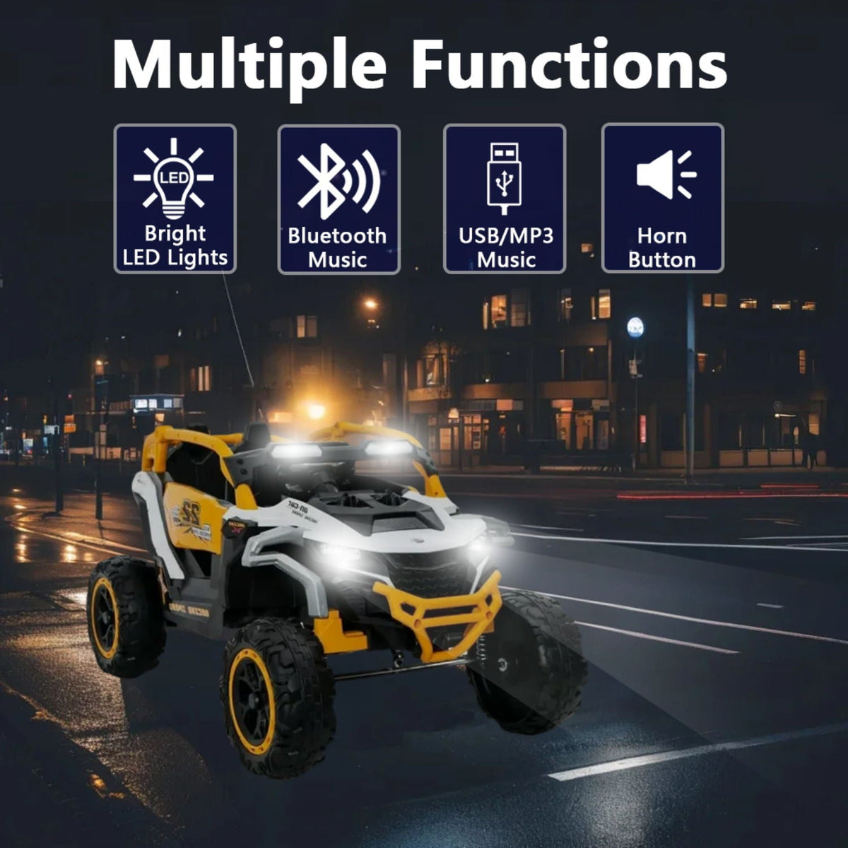 12V Kids Ride-On Truck with remote and suspension, yellow/white rugged tires HouseOfZazla on Tampa Home & Garden Store