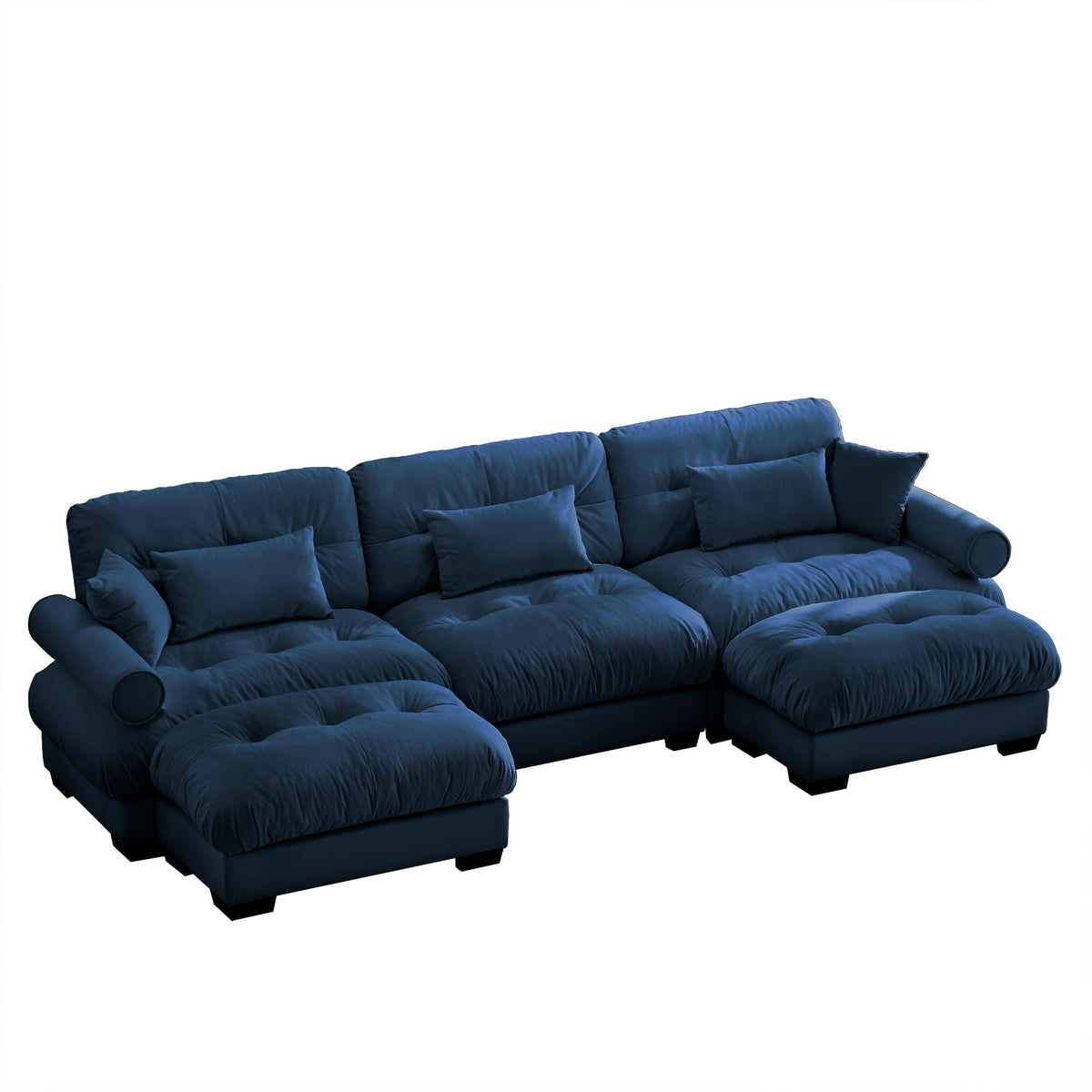 Super Comfort Sectional Sofa with Movable Ottoman navy blue fabric 2pc by HouseOfZazla on Tampa Home & Garden Store