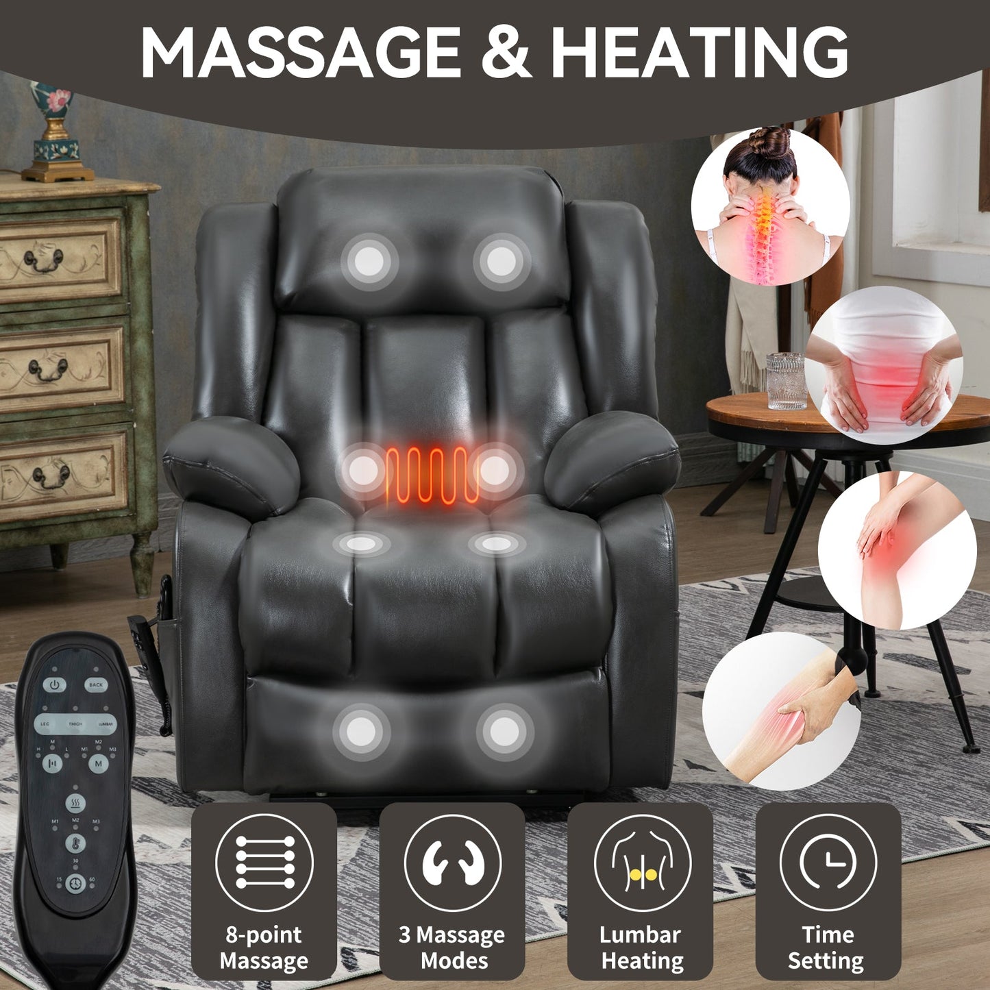 Dual Motor Electric Recliner Chair by HouseOfZazla in black leather with 8-point massage on Tampa Home & Garden Store