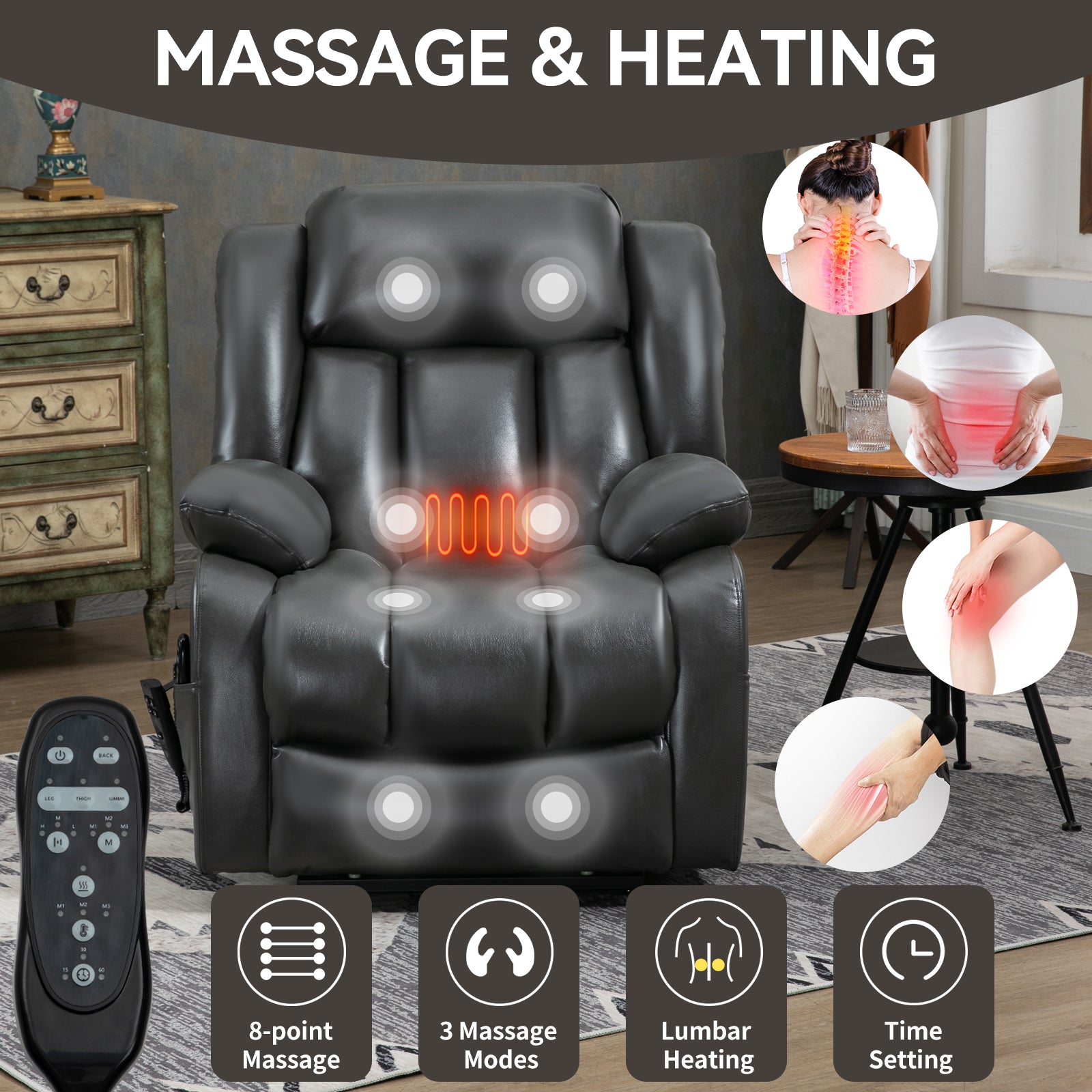Dual Motor Electric Recliner Chair by HouseOfZazla in black leather with 8-point massage on Tampa Home & Garden Store