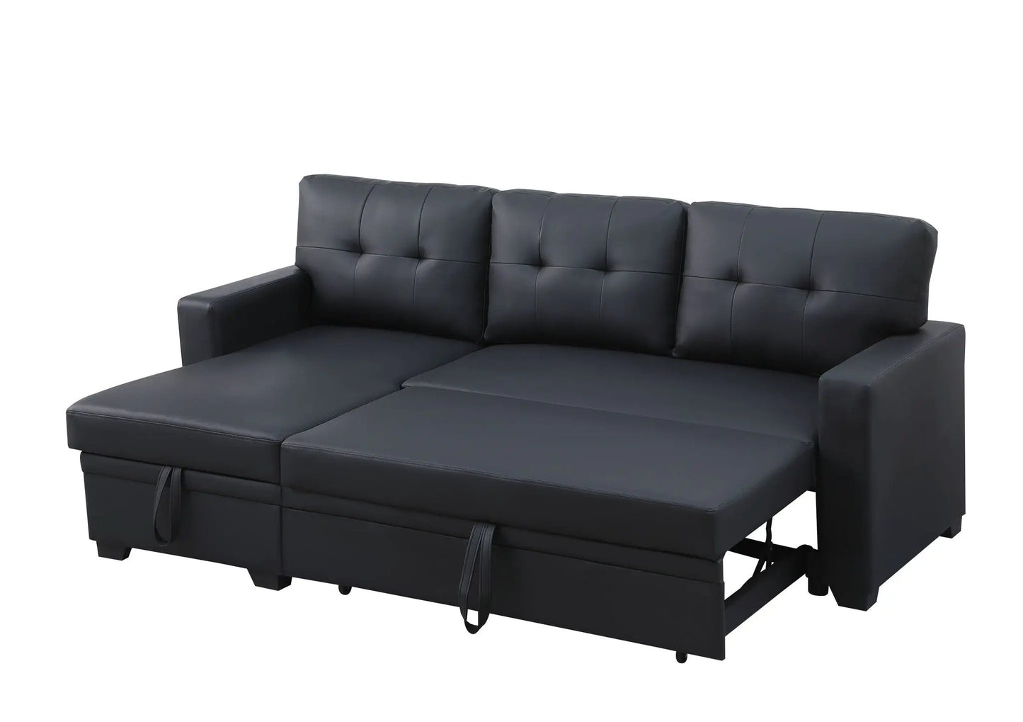 Upholstered pull-out sectional sofa with chaise in black leather Unique Piece on Tampa Home & Garden Store