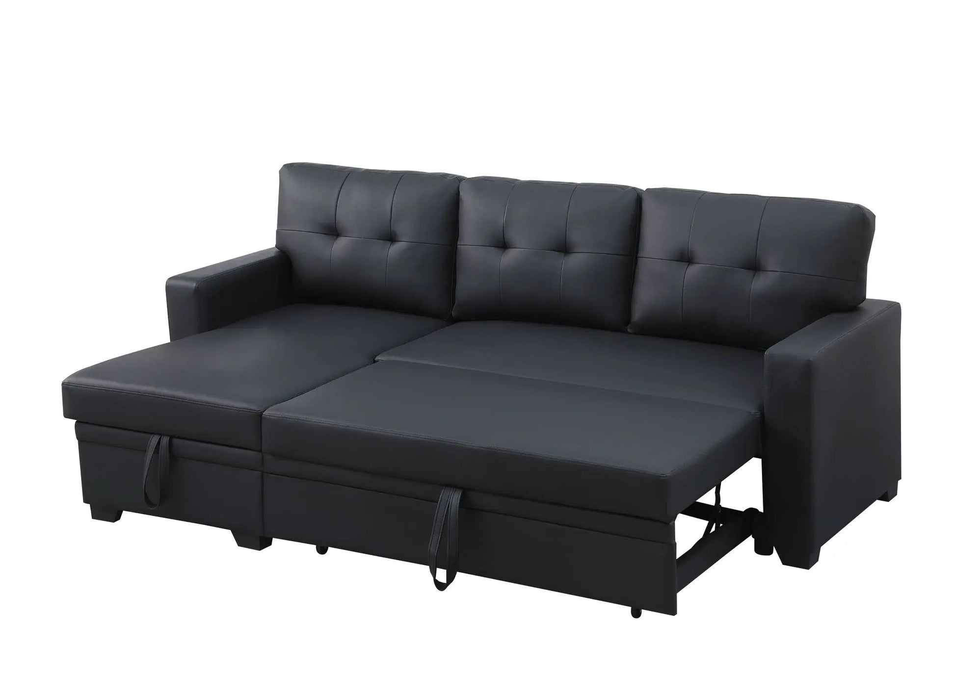 Upholstered pull-out sectional sofa with chaise in black leather Unique Piece on Tampa Home & Garden Store