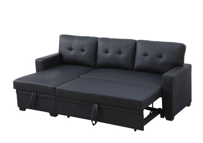 Upholstered pull-out sectional sofa with chaise in black leather Unique Piece on Tampa Home & Garden Store