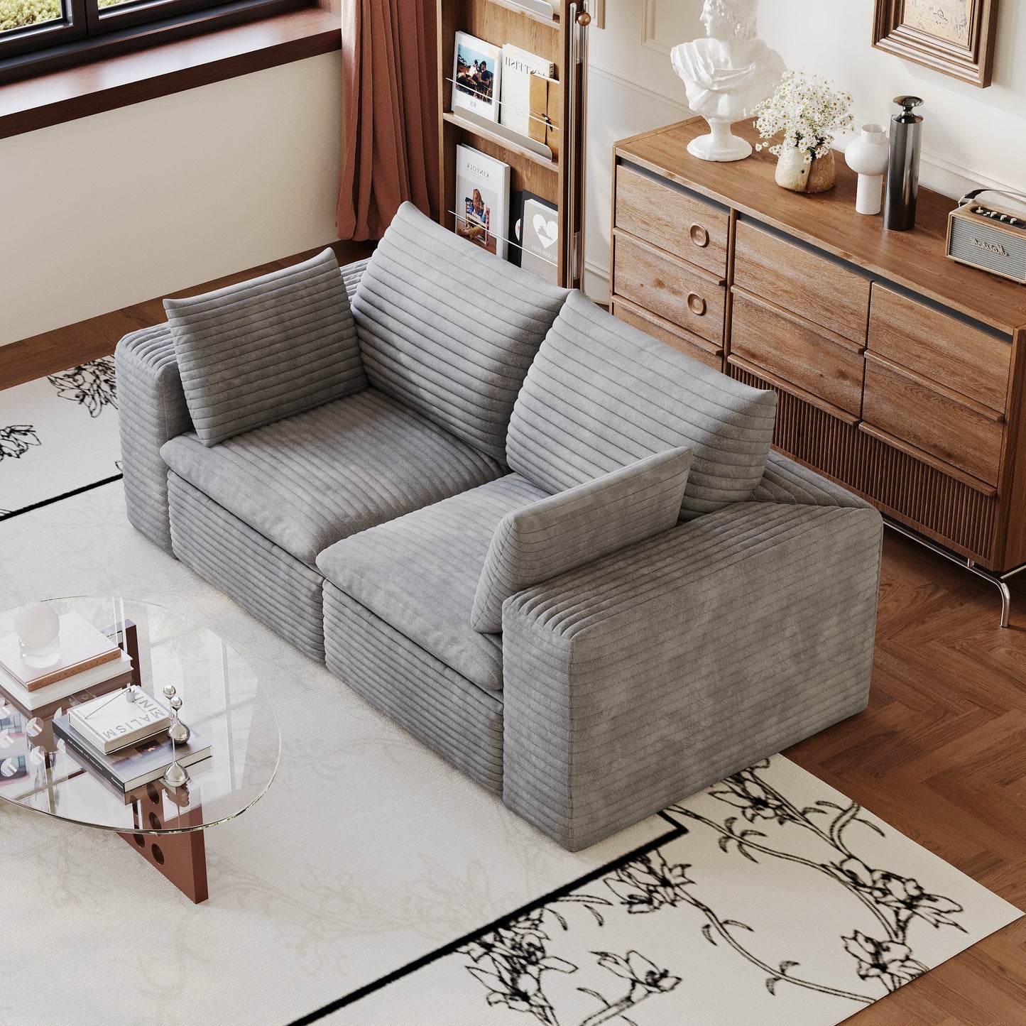 Modular Cloud Sofa In Corduroy Fabric And Cushions