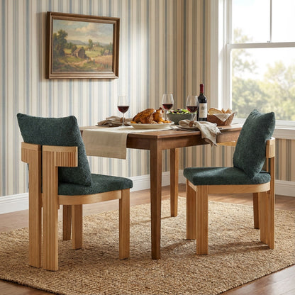 Boucle upholstered dining chairs set of 2 with rubber wood frame in blue fabric HouseOfZazla on Tampa Home & Garden Store