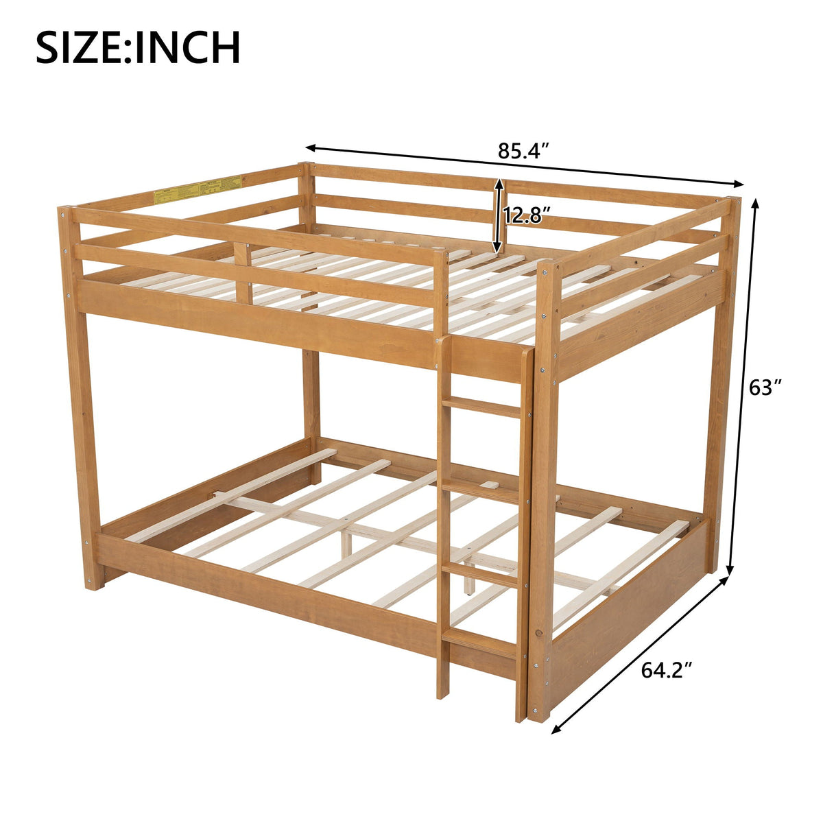 Sturdy bunk bed with ladder in natural wood finish; top bunk rails, HouseOfZazla bunk beds on Tampa Home & Garden Store