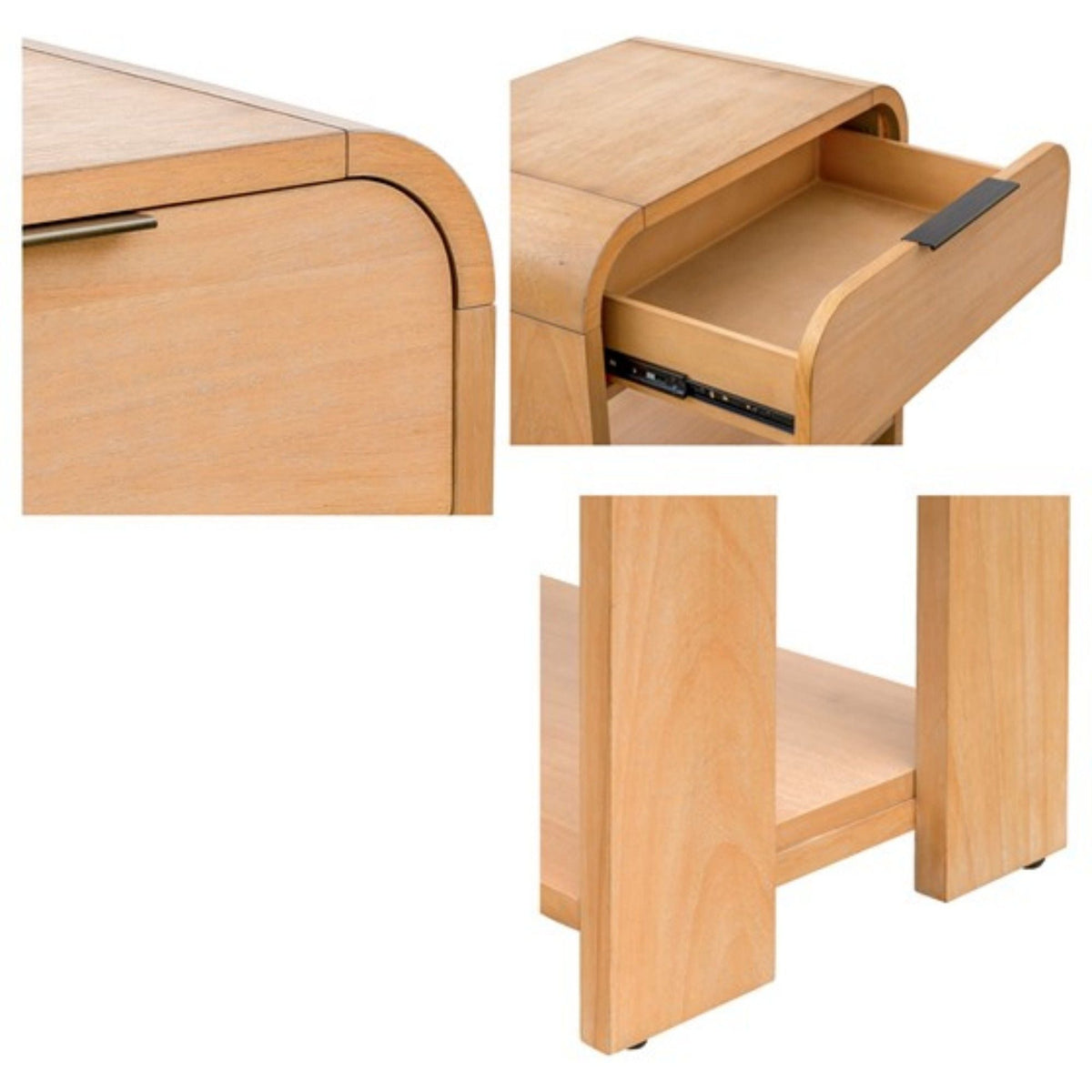 1 Drawer Waterfall Nightstand Natural wood by HouseOfZazla, mid-century curved sides on Tampa Home & Garden Store
