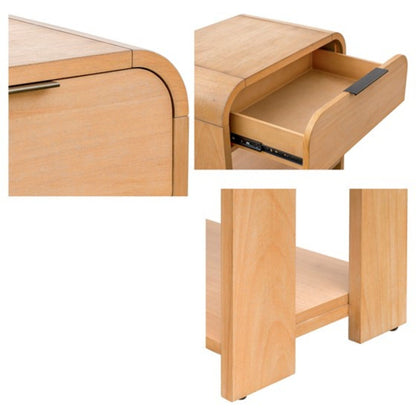 1 Drawer Waterfall Nightstand Natural wood by HouseOfZazla, mid-century curved sides on Tampa Home & Garden Store