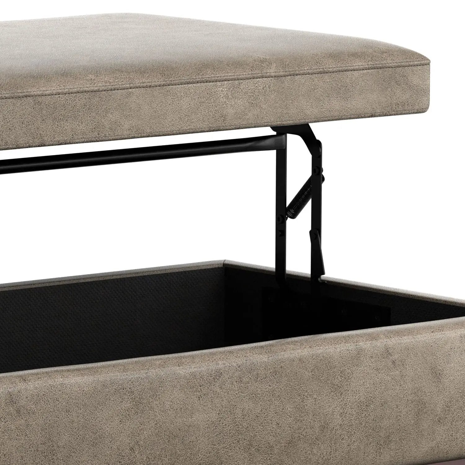 Owen square coffee table ottoman with lift-top in beige fabric and black metal frame on Tampa Home & Garden Store