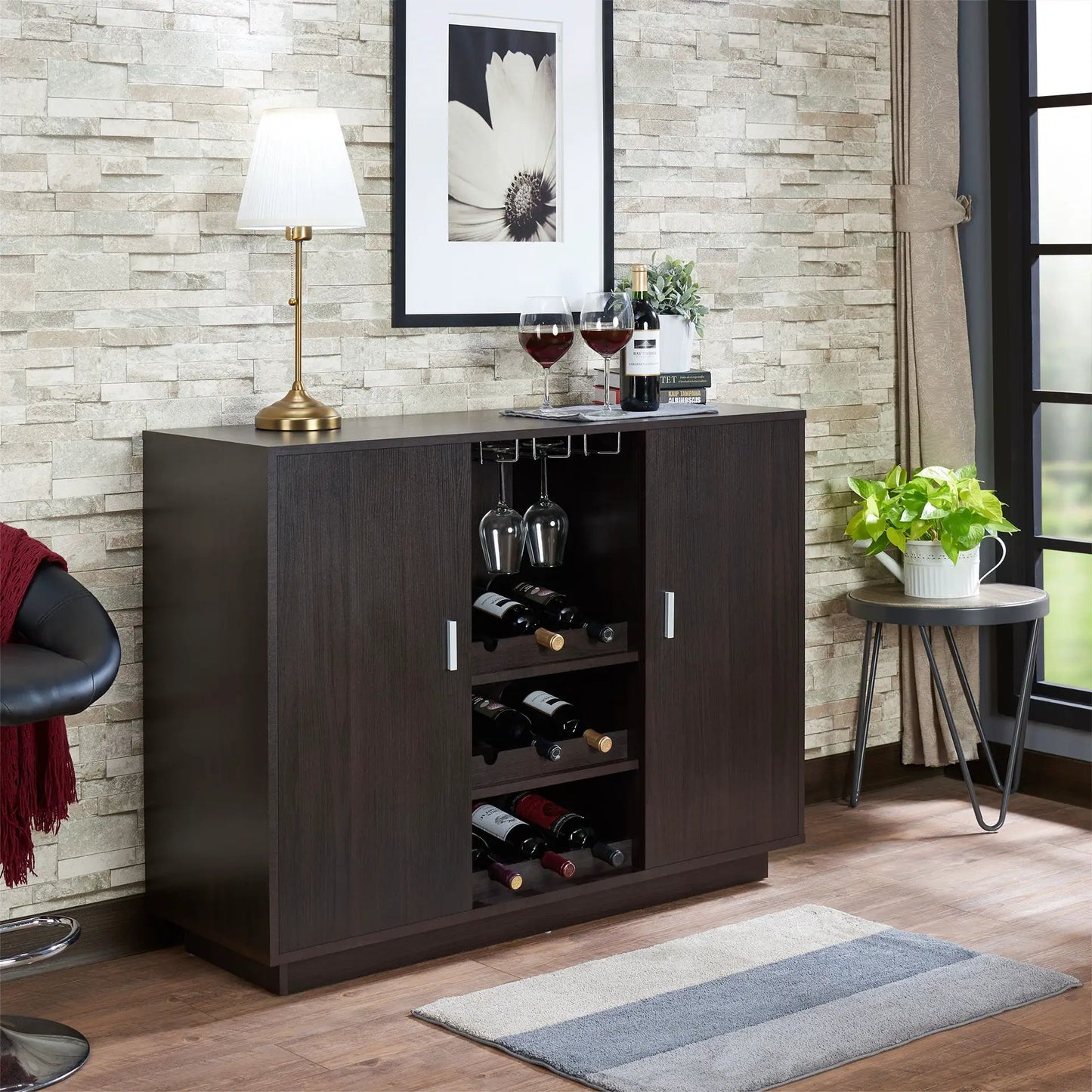 Hazen Wine Cabinet II Espresso With Stemware Rack