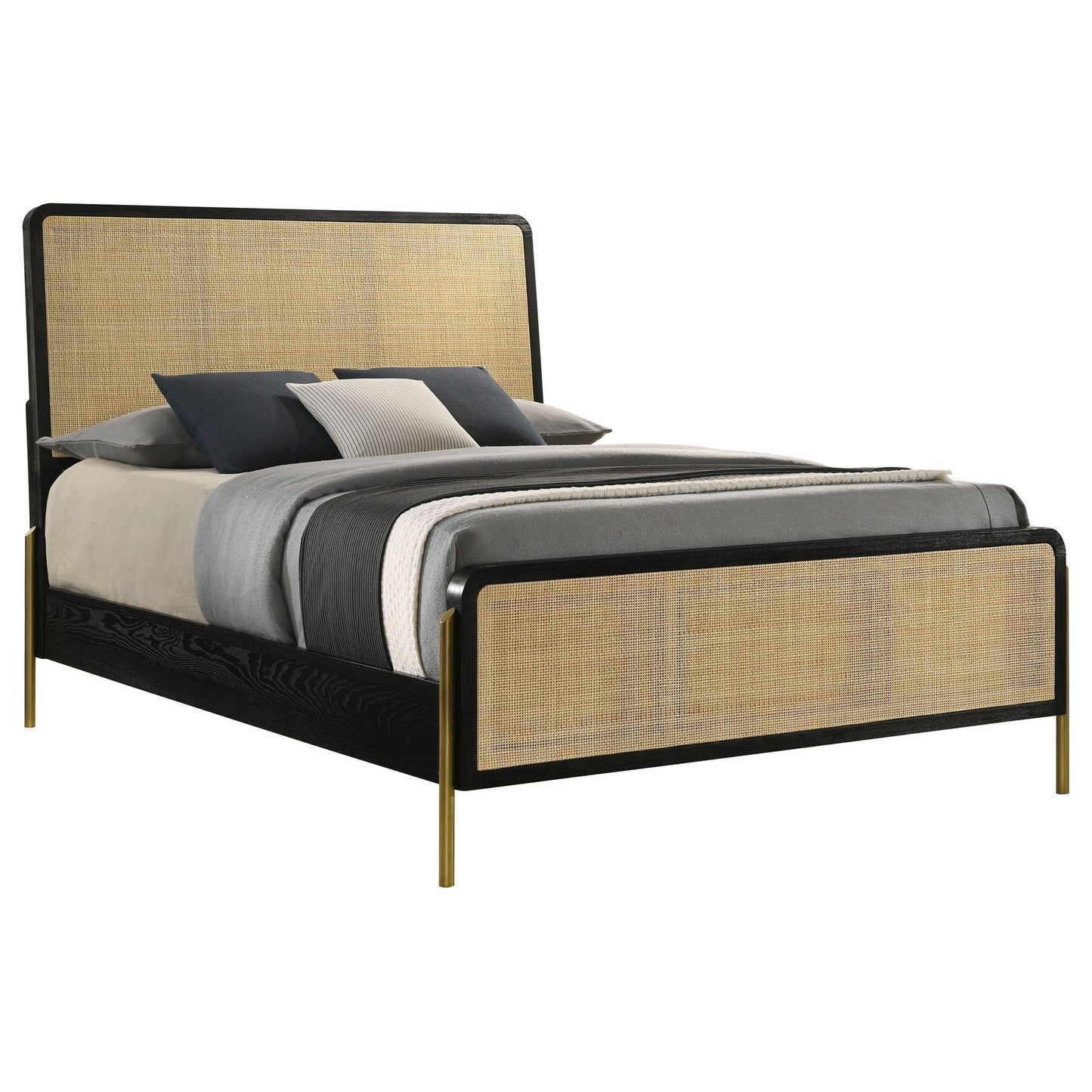 Anser bed panel by HouseOfZazla with black frame and natural woven cane headboard, platform bed on Tampa Home & Garden Store