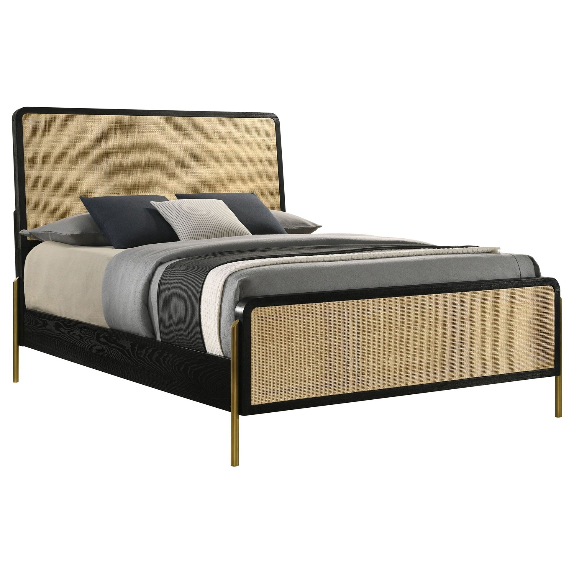 Anser bed panel by HouseOfZazla with black frame and natural woven cane headboard, platform bed on Tampa Home & Garden Store
