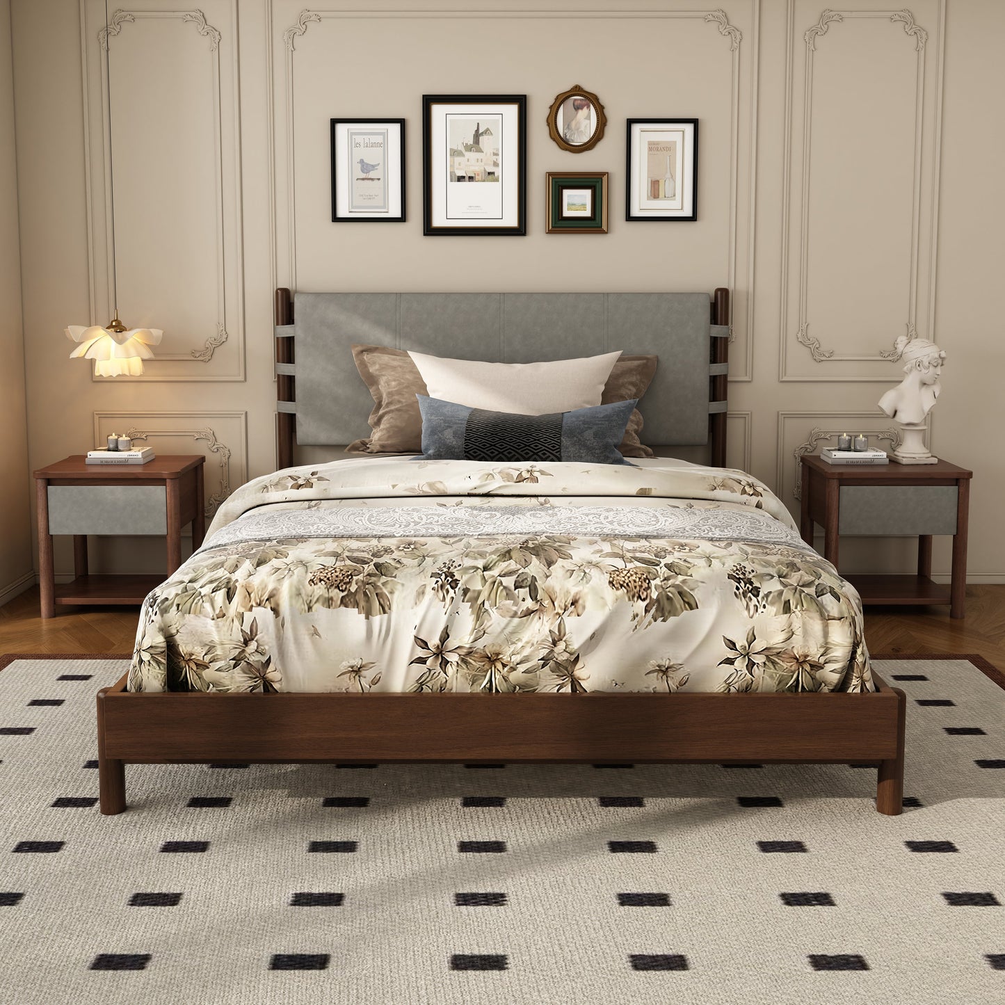 Modern Queen Bed Frame and Two Nightstands