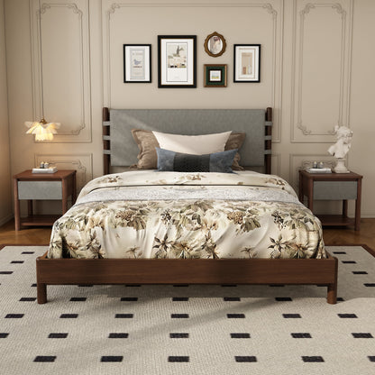 Modern Queen Bed Frame and Two Nightstands