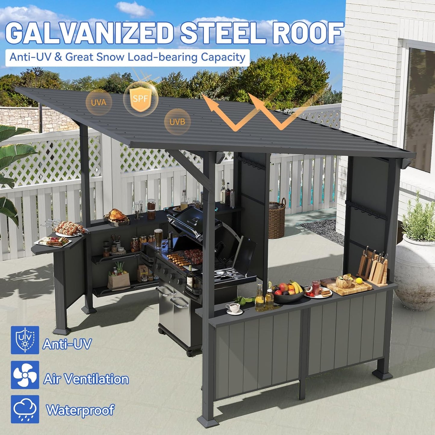 9ft By 10ft Hardtop Grill Gazebo with Shelves