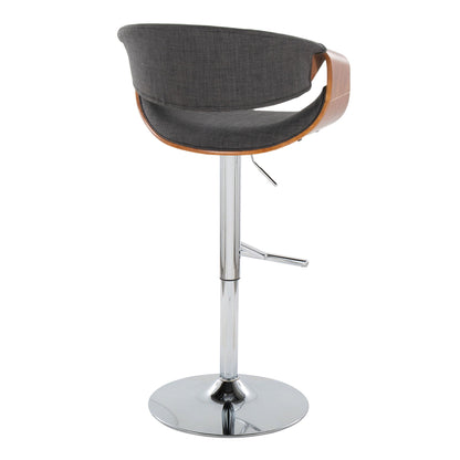 Mid Century Modern adjustable barstool with swivel, grey fabric seat, chrome pedestal base on Tampa Home & Garden Store