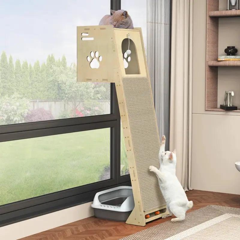 Luxury wall-leaning cat climbing tower by The Max & Rex Collection with scratching mat and perch on Tampa Home & Garden Store
