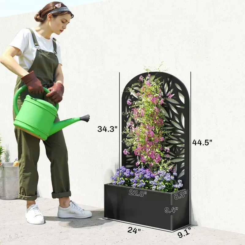 Curved raised garden bed planter by HouseOfZazla, black decorative panel with flowers on Tampa Home & Garden Store