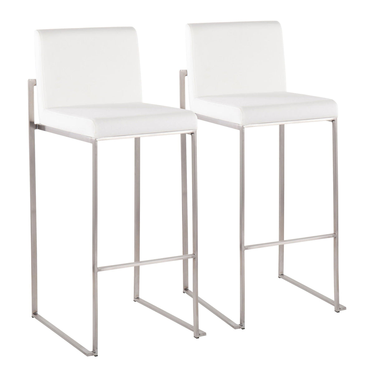 Contemporary high-back barstool set with white upholstery and chrome frames, two stools on Tampa Home & Garden Store