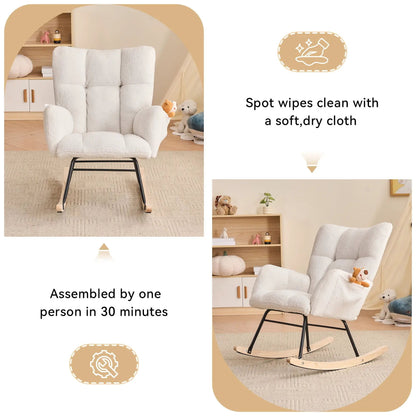 Ivory teddy-fabric rocking chair with black metal legs and rockers by Unique Piece Furniture on Tampa Home & Garden Store