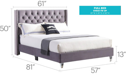 Upholstered Nailhead Trim Chic Bed in gray upholstery by Unique Piece Furniture on Tampa Home & Garden Store
