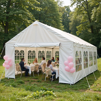 13x26 Carport Canopy Party Tent by HouseOfZazla, white tent with arched window panels on Tampa Home & Garden Store