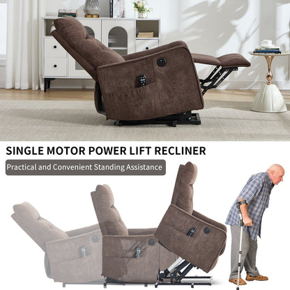Single motor power lift recliner chair brown chenille with remote pocket HouseOfZazla on Tampa Home & Garden Store