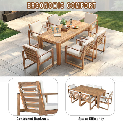 Trexm 7 Piece Acacia Patio Table and 6 Chairs Set