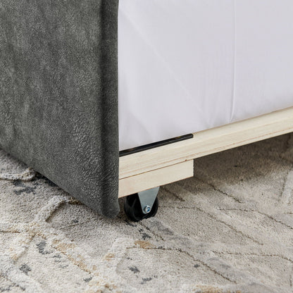 Upholstered Daybed with USB charging & pull-out bed in dark gray fabric on wood base on Tampa Home & Garden Store