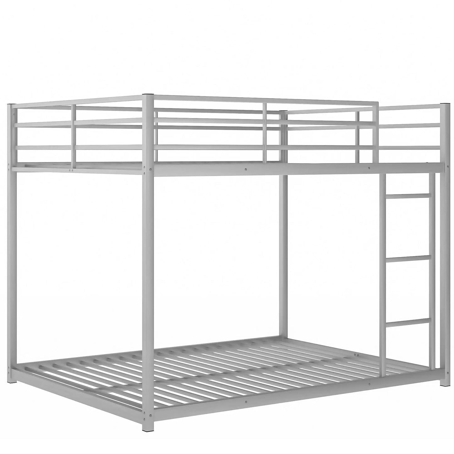 Metal bunk bed, low profile with ladder, silver finish, slatted base on Tampa Home & Garden Store