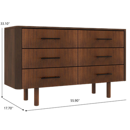 6-drawer dresser in brown walnut solid wood with grooved fronts and black pulls by HouseOfZazla on Tampa Home & Garden Store