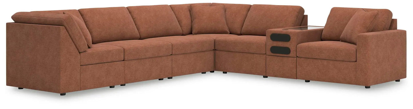 Modmax Sectional Spice, stationary sofa in rust fabric from Unique Piece Furniture with console on Tampa Home & Garden Store