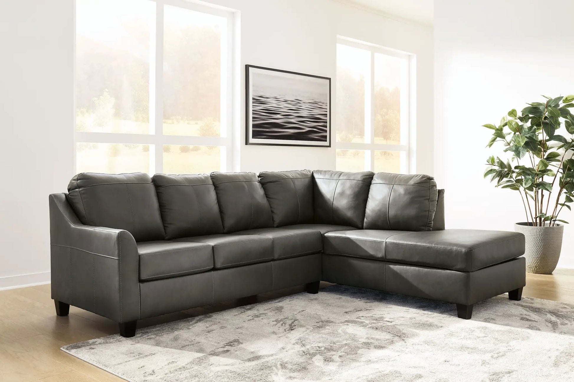 Valderno 2-Piece Sectional With Raf Corner Chaise, fog gray faux-leather, L-shaped on Tampa Home & Garden Store