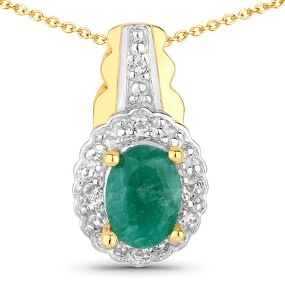 Emerald and white topaz pendant in two-tone gold and sterling silver with oval dyed emerald on Tampa Home & Garden Store