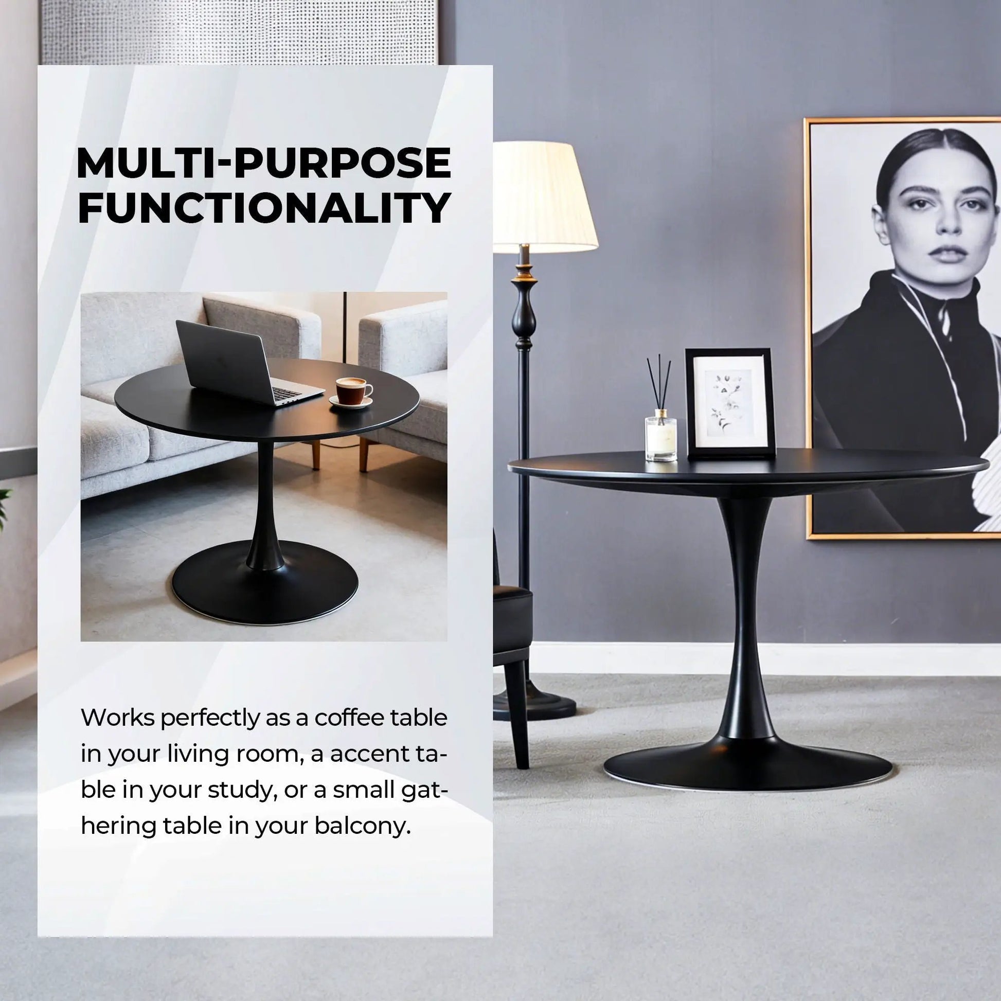 Tulip Dining Table with round black top and pedestal base Unique Piece Furniture on Tampa Home & Garden Store