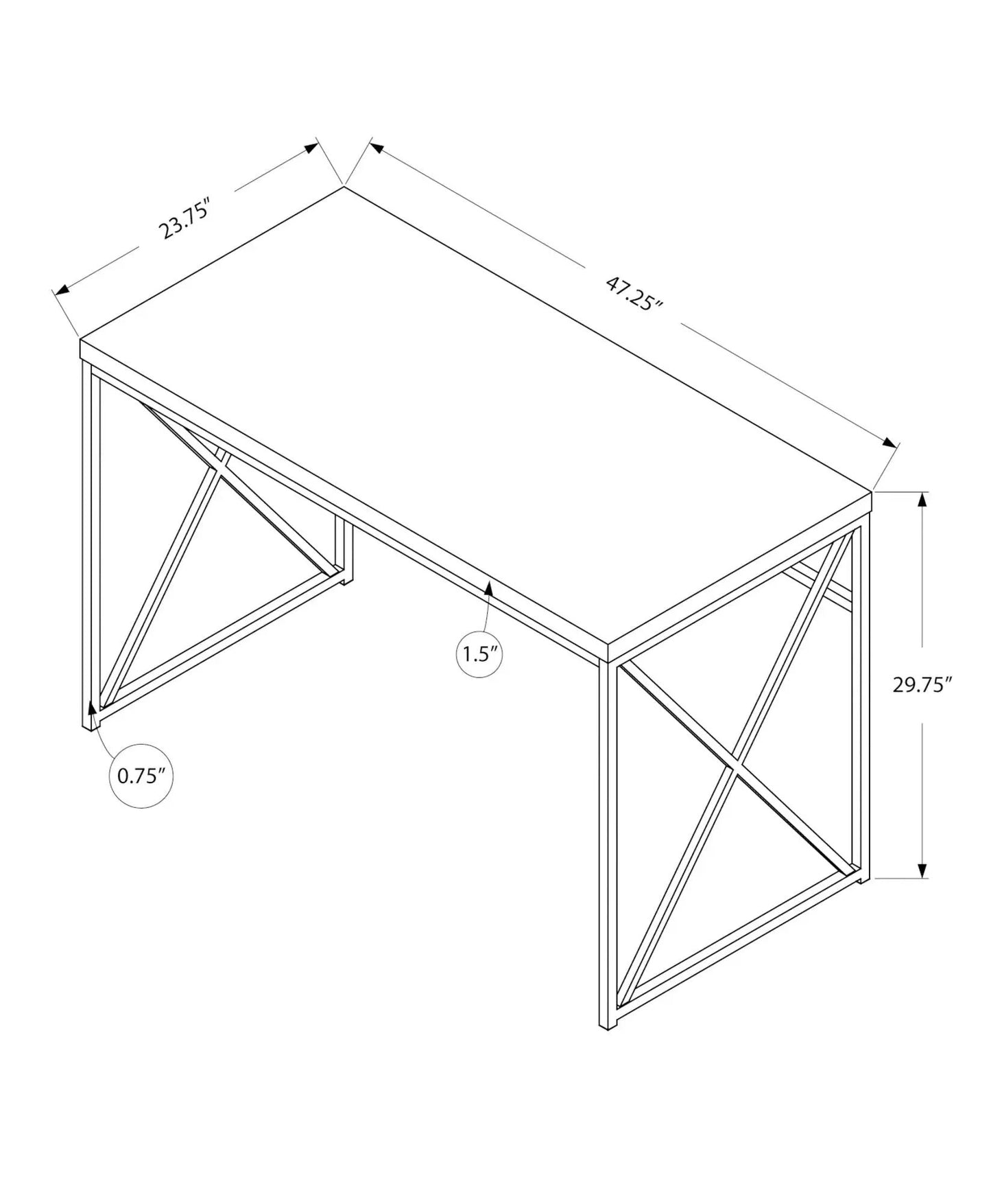 Computer Desk for Home Office with metal frame and cross-brace sides, top 47.25in by 23.75in on Tampa Home & Garden Store