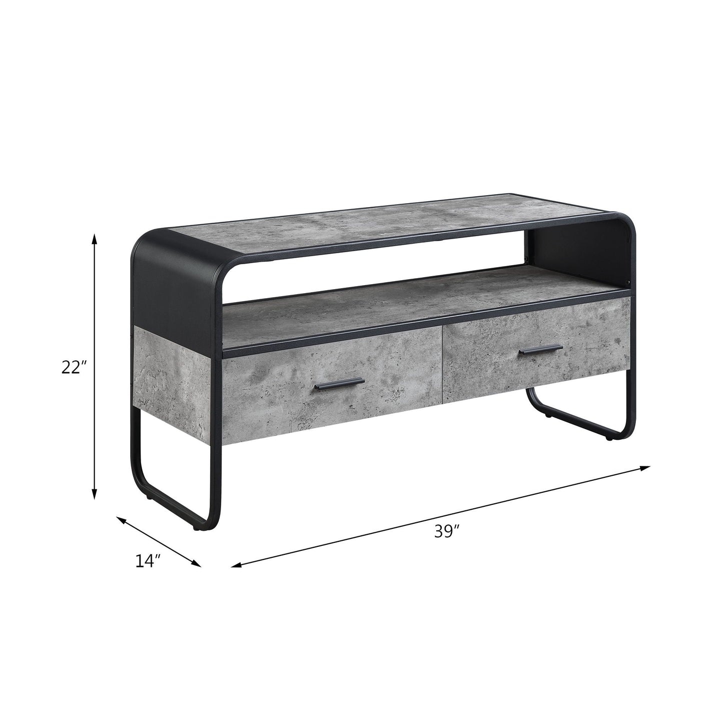 Raziela TV Stand & Storage by HouseOfZazla; concrete gray panels, black metal frame, 39 in wide on Tampa Home & Garden Store