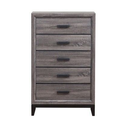 Mirage 5 Piece Bedroom Set dresser in weathered grey wood with black metal handles HouseOfZazla on Tampa Home & Garden Store