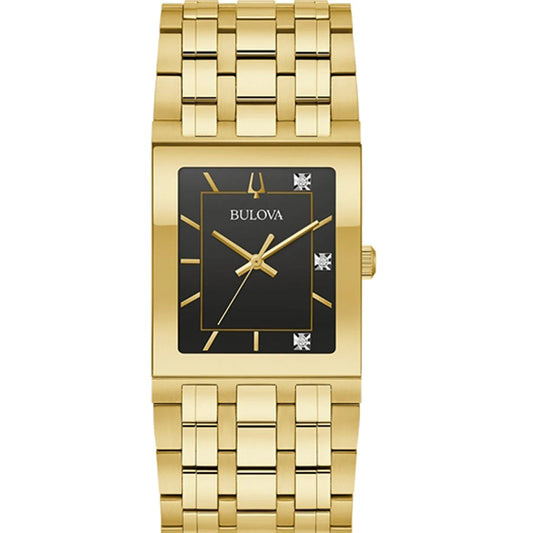 Bulova Quadra watch, gold-tone stainless steel, black dial with crystal markers on Tampa Home & Garden Store