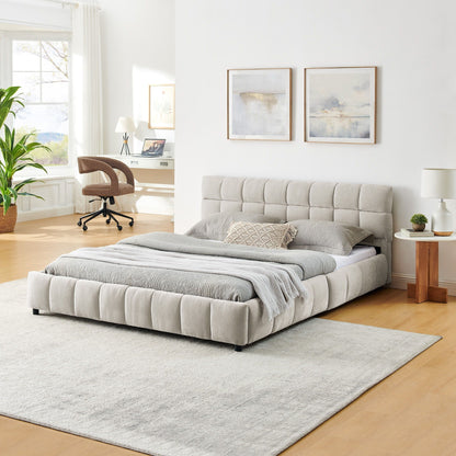 Modern Platform Bed and Thick Fabric Headboard