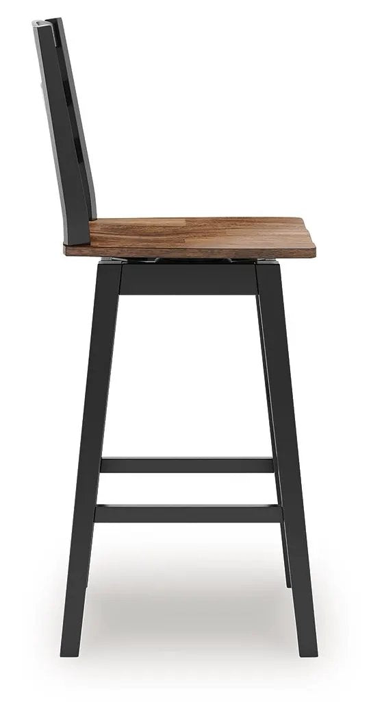 Wildenauer Swivel Stool with wood seat and black metal frame and tall backrest on Tampa Home & Garden Store