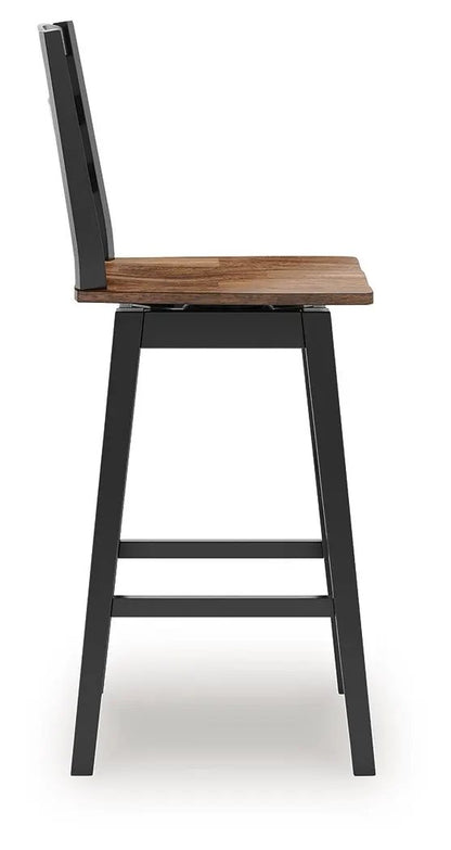 Wildenauer Swivel Stool with wood seat and black metal frame and tall backrest on Tampa Home & Garden Store