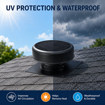HouseOfZazla 12-inch flush-mount round solar roof vent fan, 30W dual power, black on Tampa Home & Garden Store