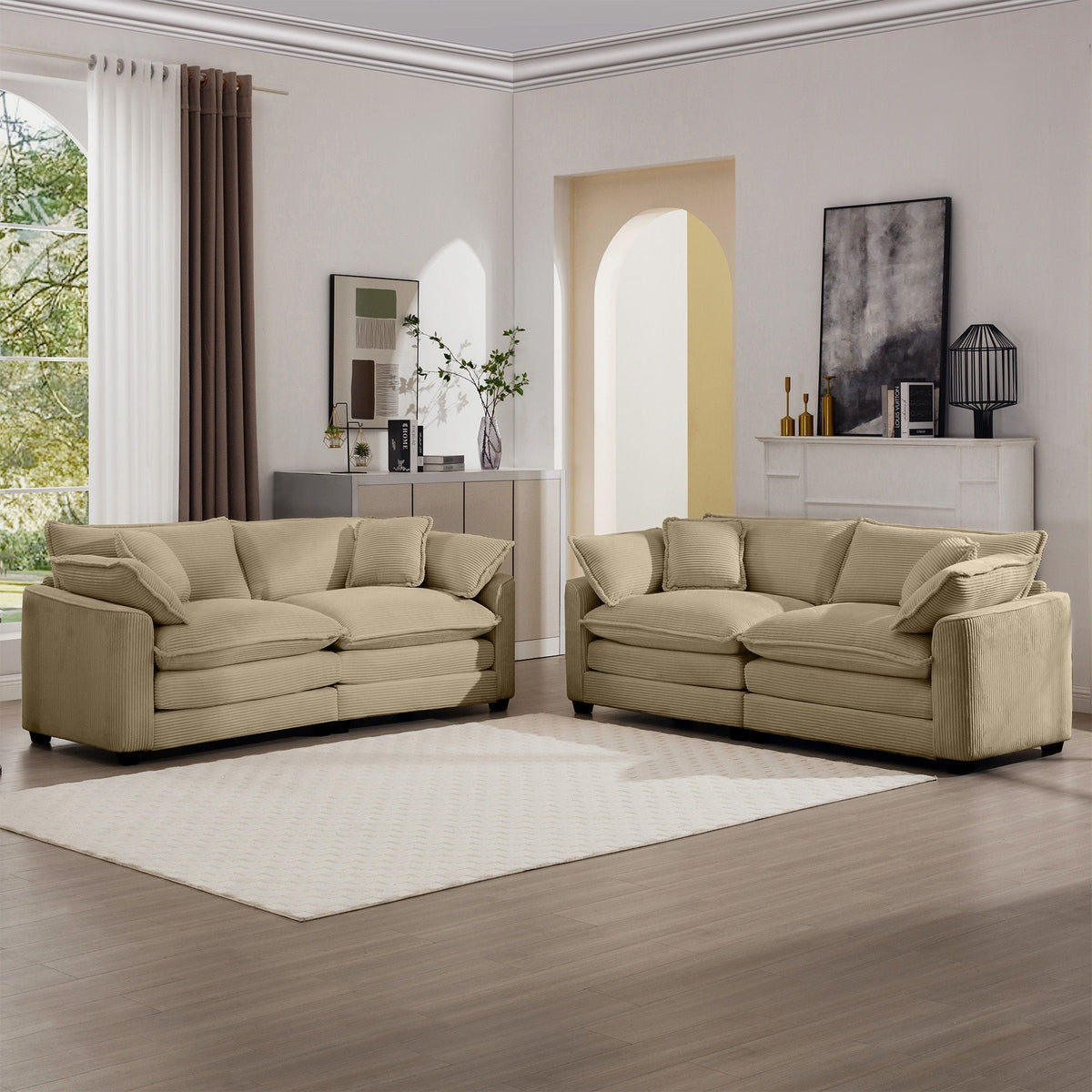 Elegant oversized 3-piece sectional by HouseOfZazla with beige upholstery and deep seats on Tampa Home & Garden Store