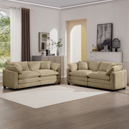 Elegant oversized 3-piece sectional by HouseOfZazla with beige upholstery and deep seats on Tampa Home & Garden Store