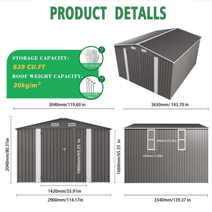 Large outdoor storage shed with lockable door and air vent, gray metal, HouseOfZazla on Tampa Home & Garden Store