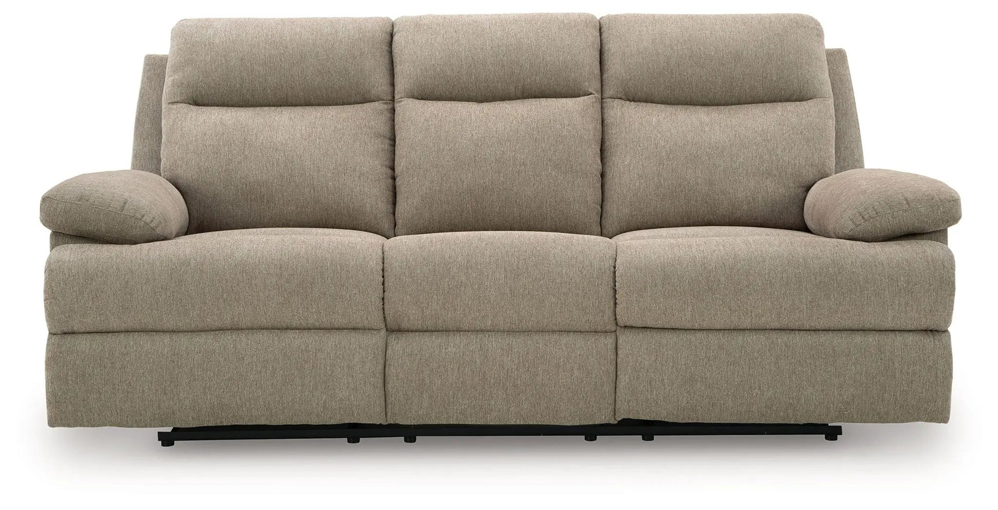 Side-Swipe reclining sofa beige fabric with plush cushions on Tampa Home & Garden Store