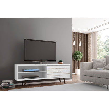 63in TV Stand by HouseOfZazla, white finish, hidden storage, solid wood legs on Tampa Home & Garden Store