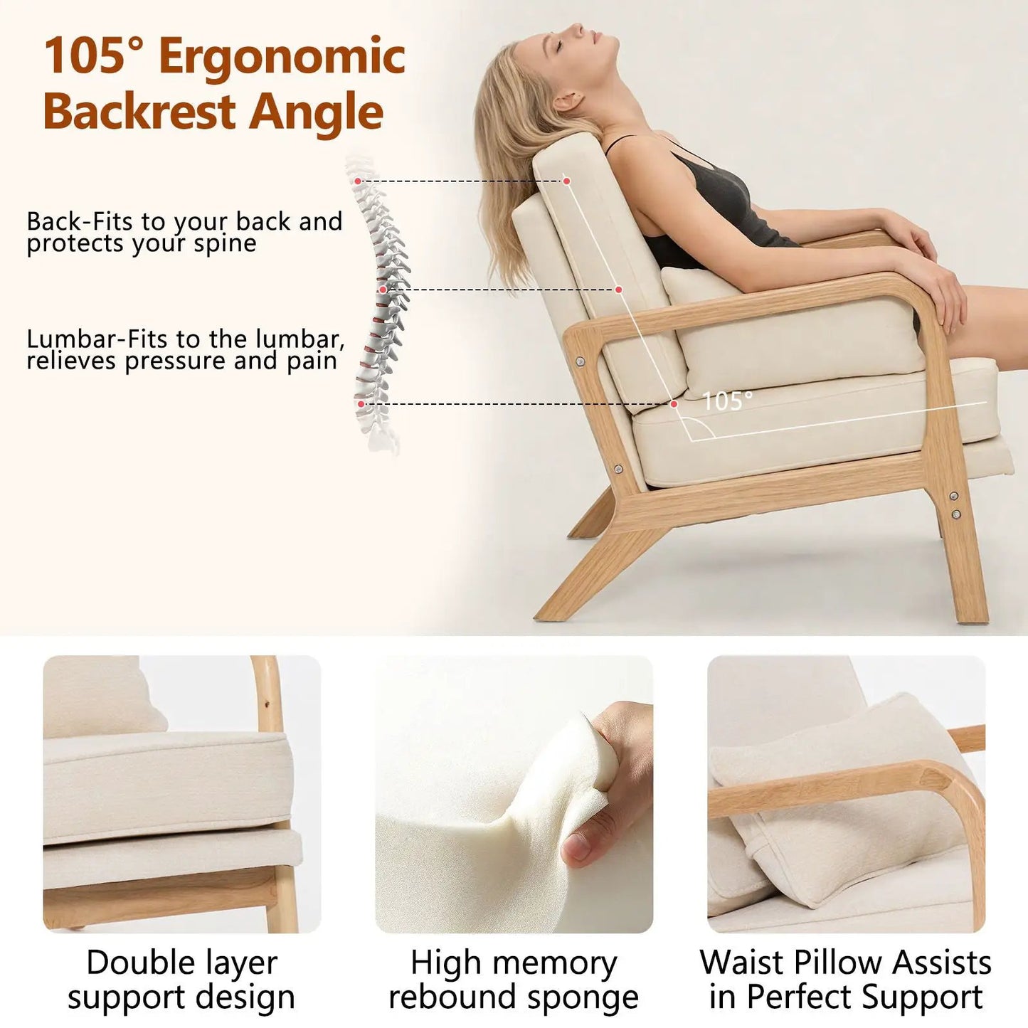 Upholstered Living Room Chair With Lumbar Cushion