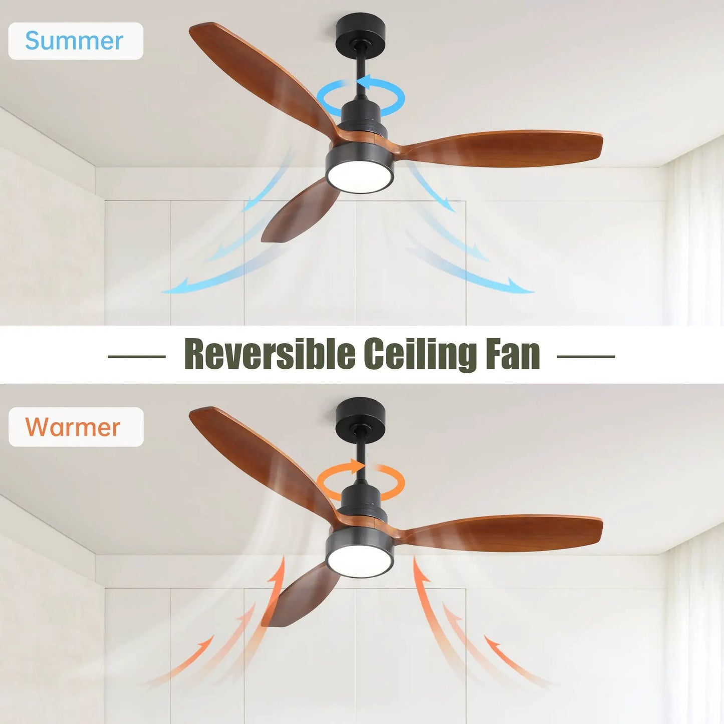 Ceiling fan with wood blades and LED light, reversible DC motor, remote by Unique Piece Furniture on Tampa Home & Garden Store